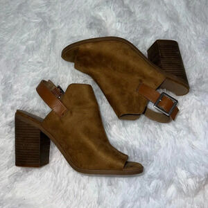 Cato Tan Suede Bootie Back Strap Peep Toe Heel size 9